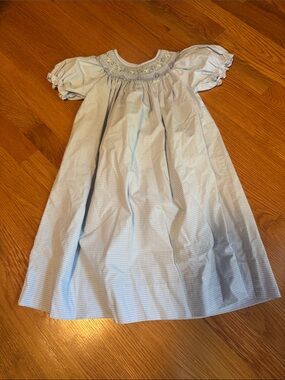 Anavini Light Blue Smocked Girls' Formal Dress with Puff Sleeves